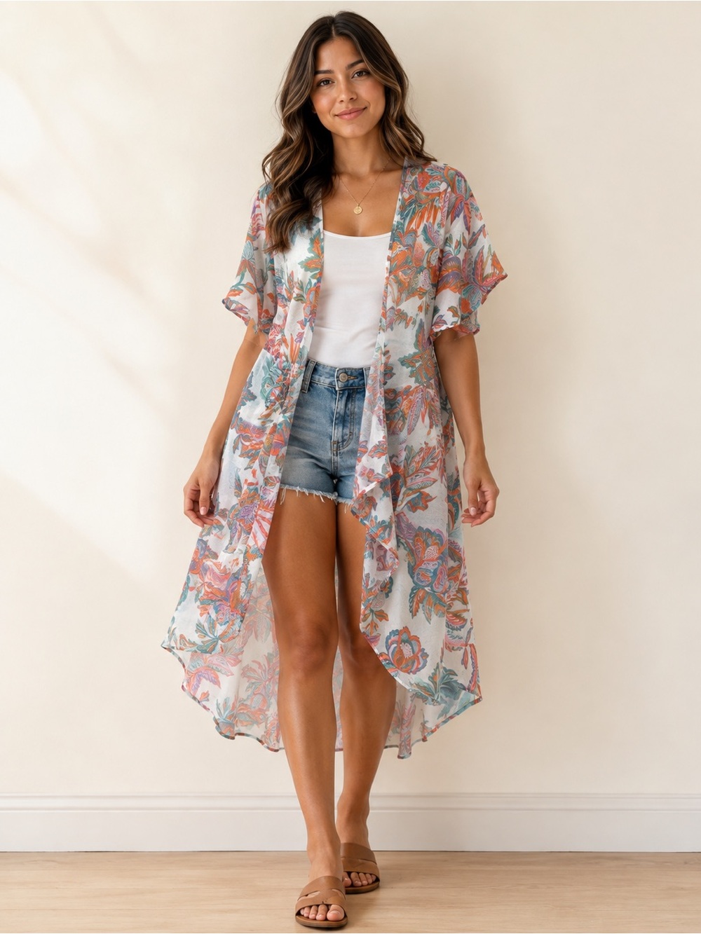 Live 4 Truth Floral Open Front Kimono Dress/Cover Up Size Small